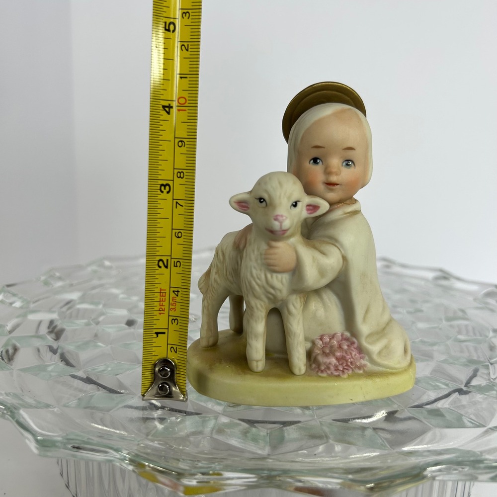 Vintage Boy with‎ Lamb Figurine Porcelain Religious Decor Giftable Collectible